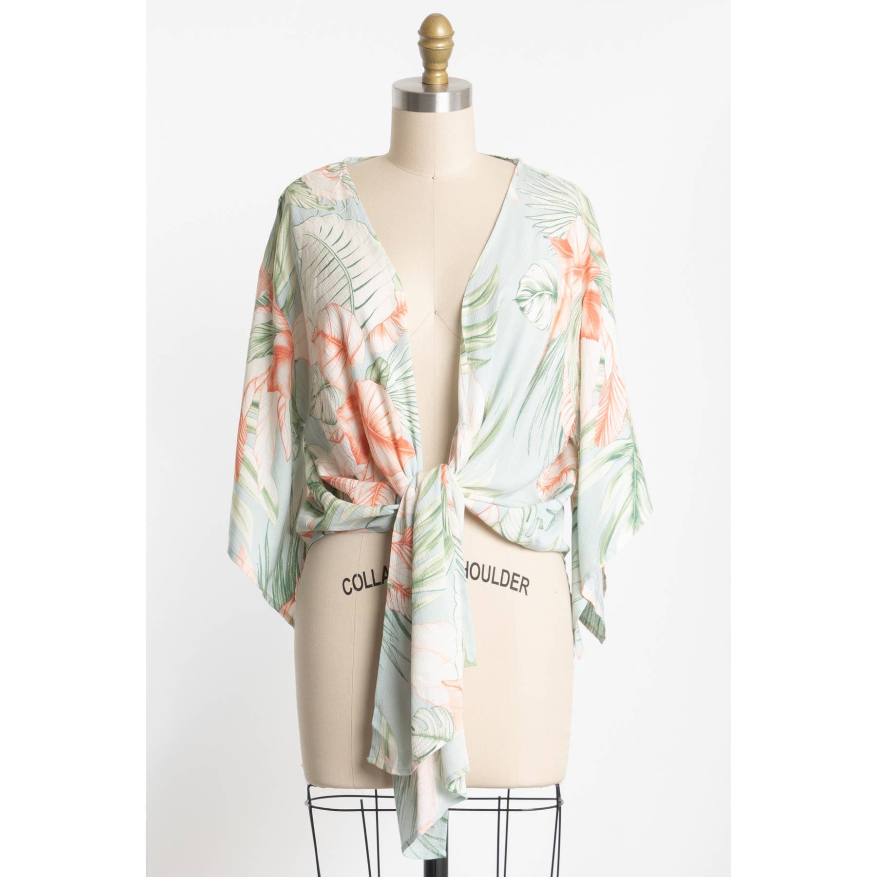 Tropical 3/4 Sleeve Tie Front Top