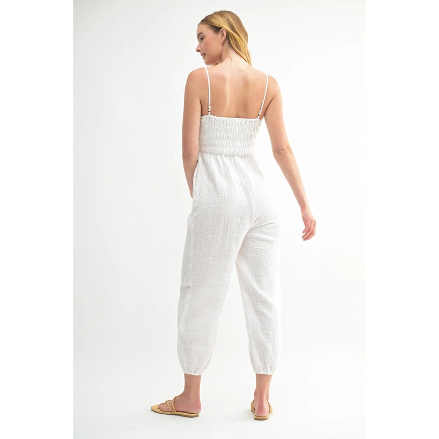 Gauze Smocked Jogger Jumpsuit