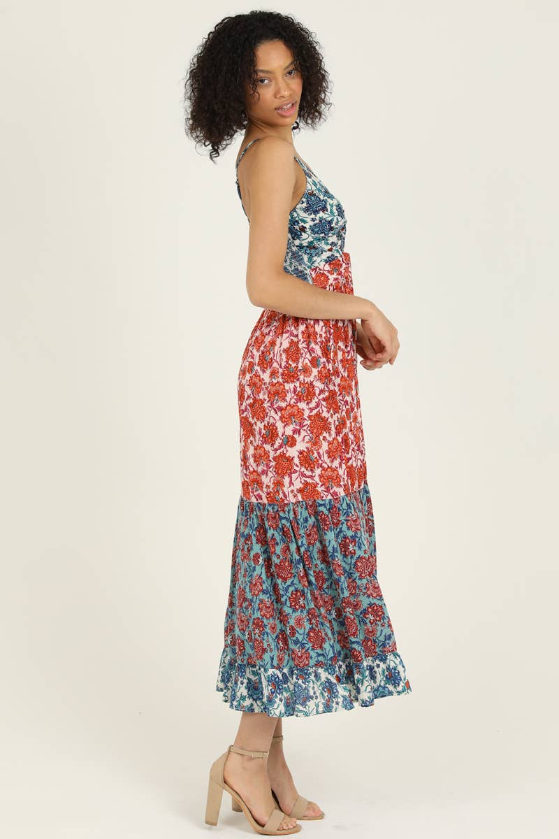 Twist Front Patchwork Maxi Dress