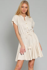 Button Tie Waist Mini Dress