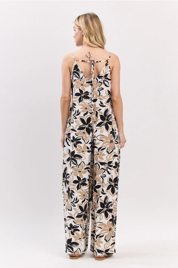 Flower Print Tie Back Jumpsuit