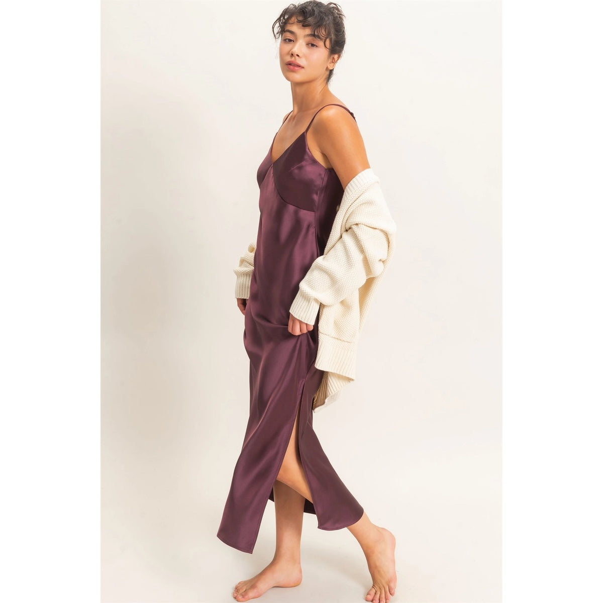 Satin V-Neck Slip Dress