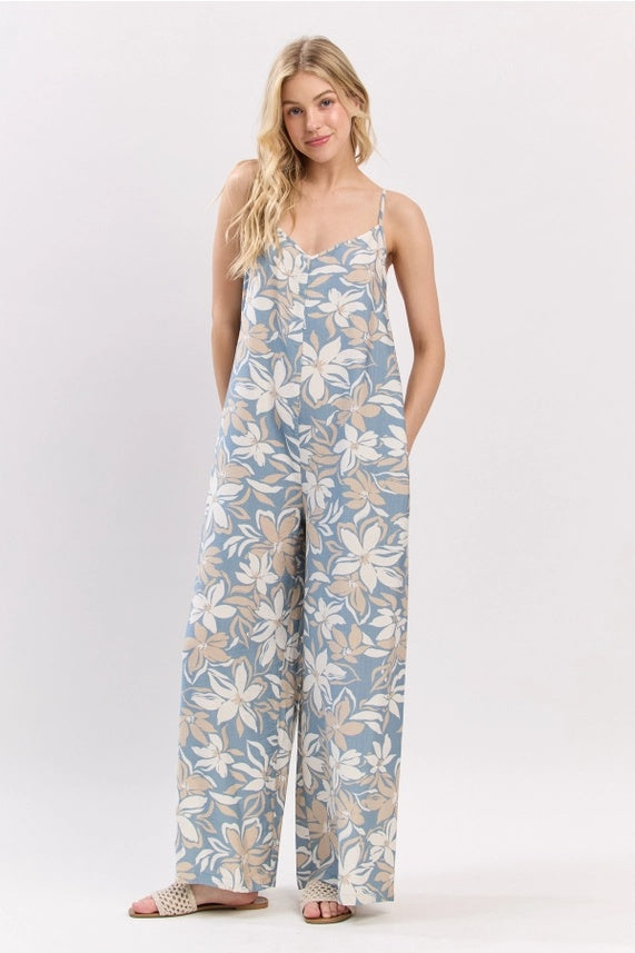 Flower Print Tie Back Jumpsuit