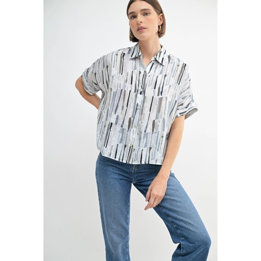 Abstract S/S Button Up Top