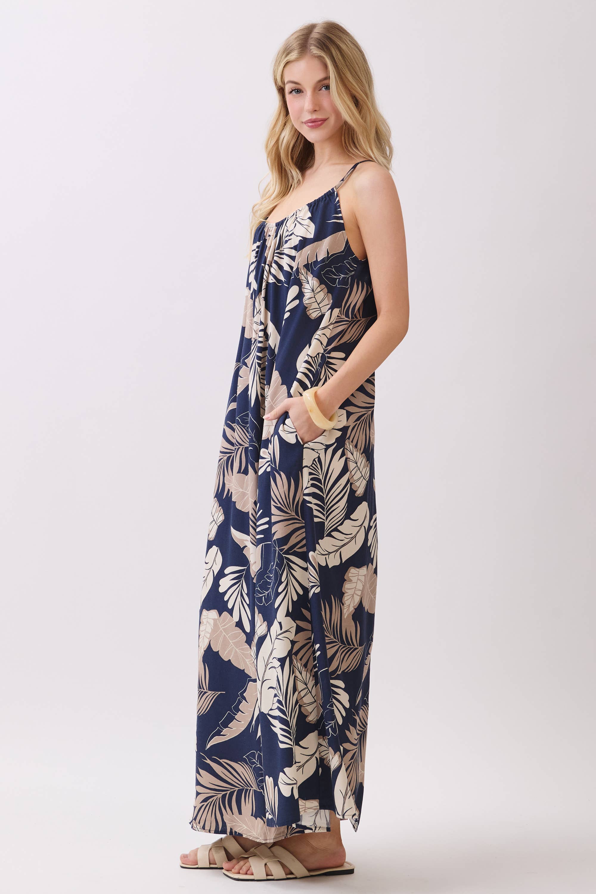 Tropical Adjustable Tie Back Maxi Dress