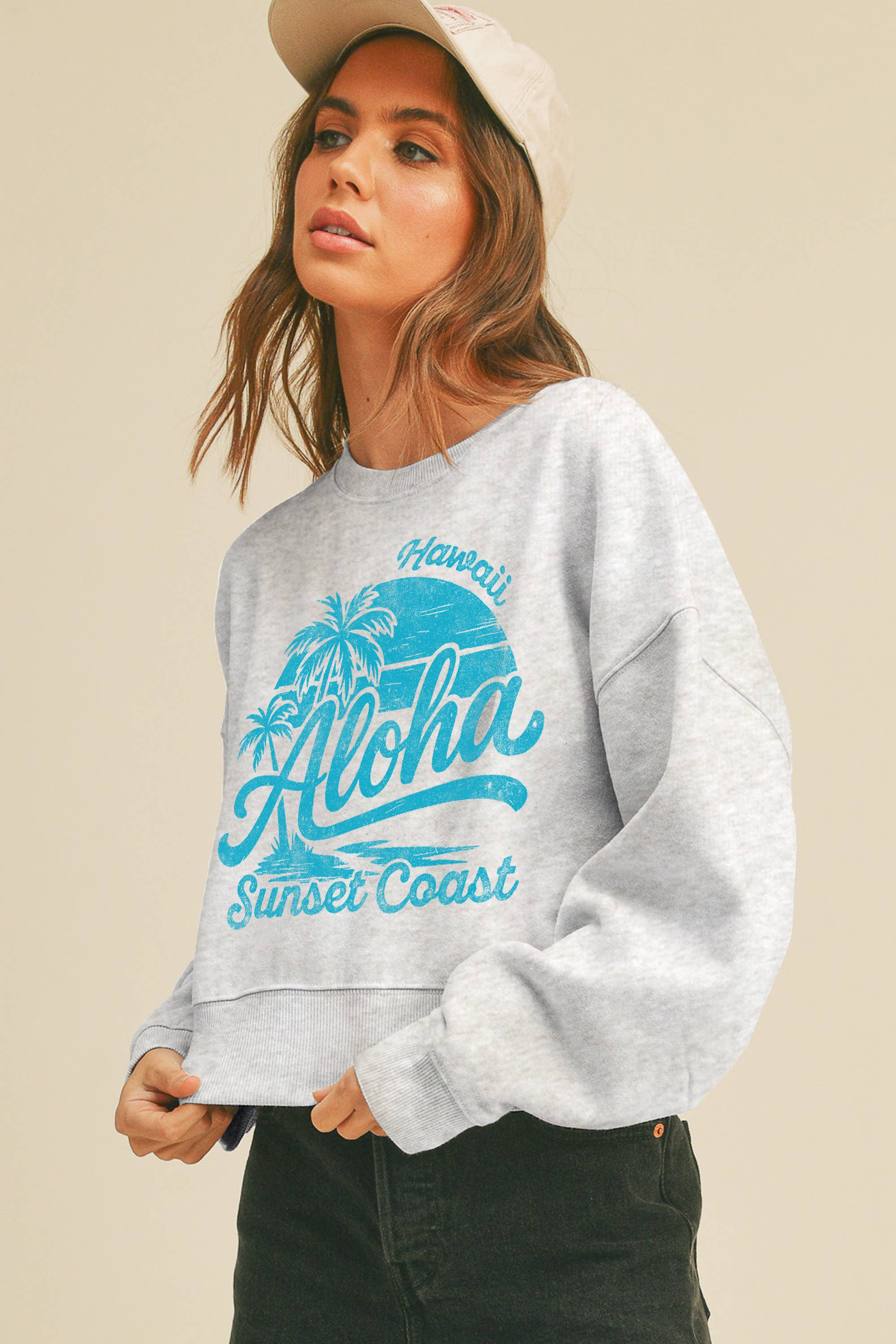 Aloha Sunset Coast Cropped Long Sleeve Sweatshirt
