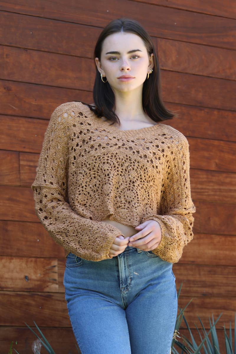Crochet Knit Pullover Sweater