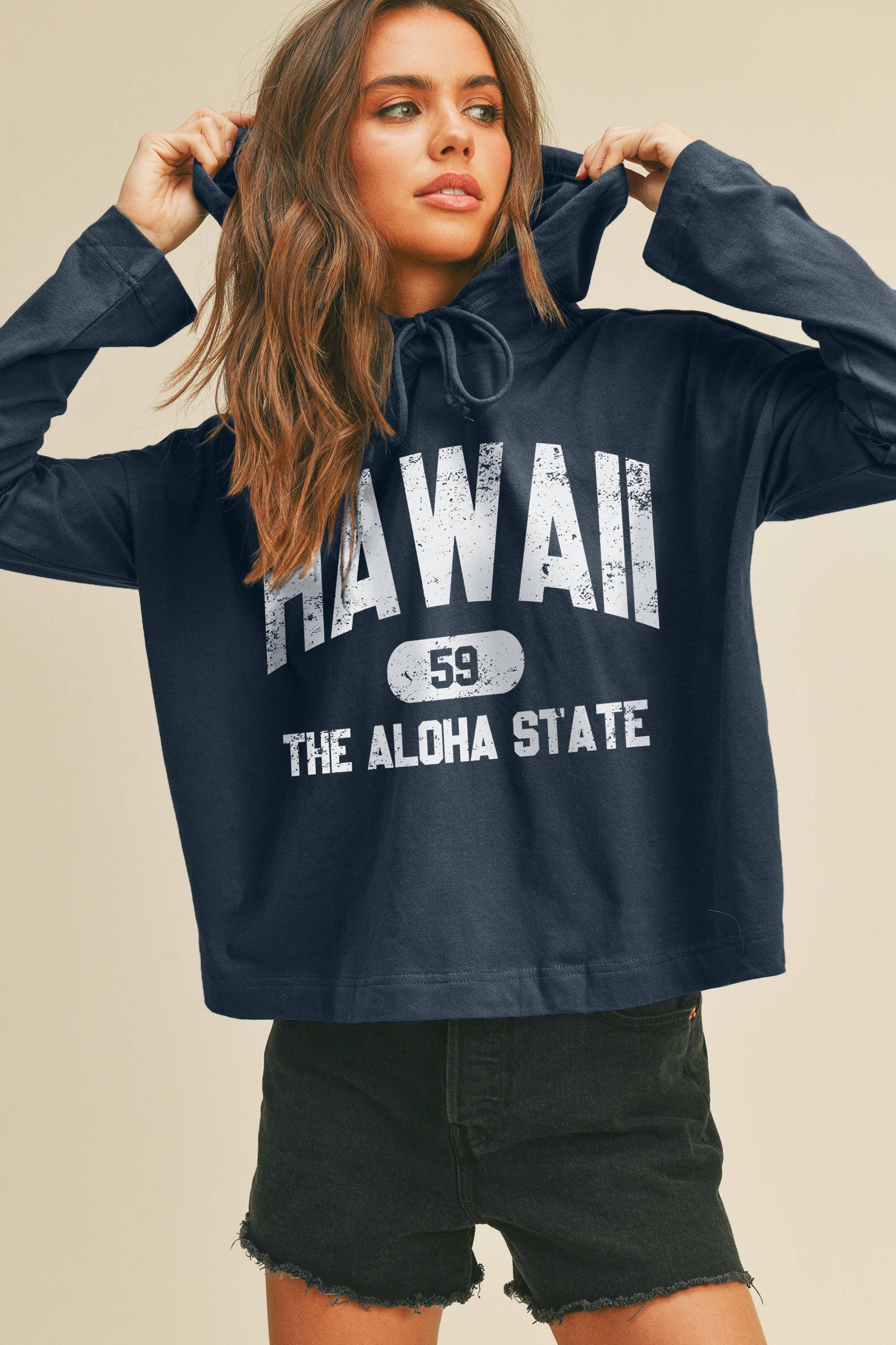 Hawaii The Aloha State Graphic Hooded Tee