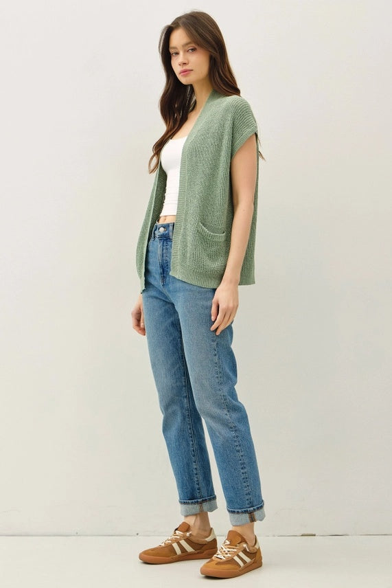 Knit Short Sleeved Open Cardigan