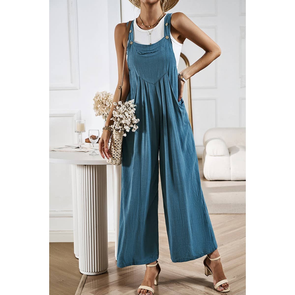 Wide Leg Pocket Shoulder Tie Overalls