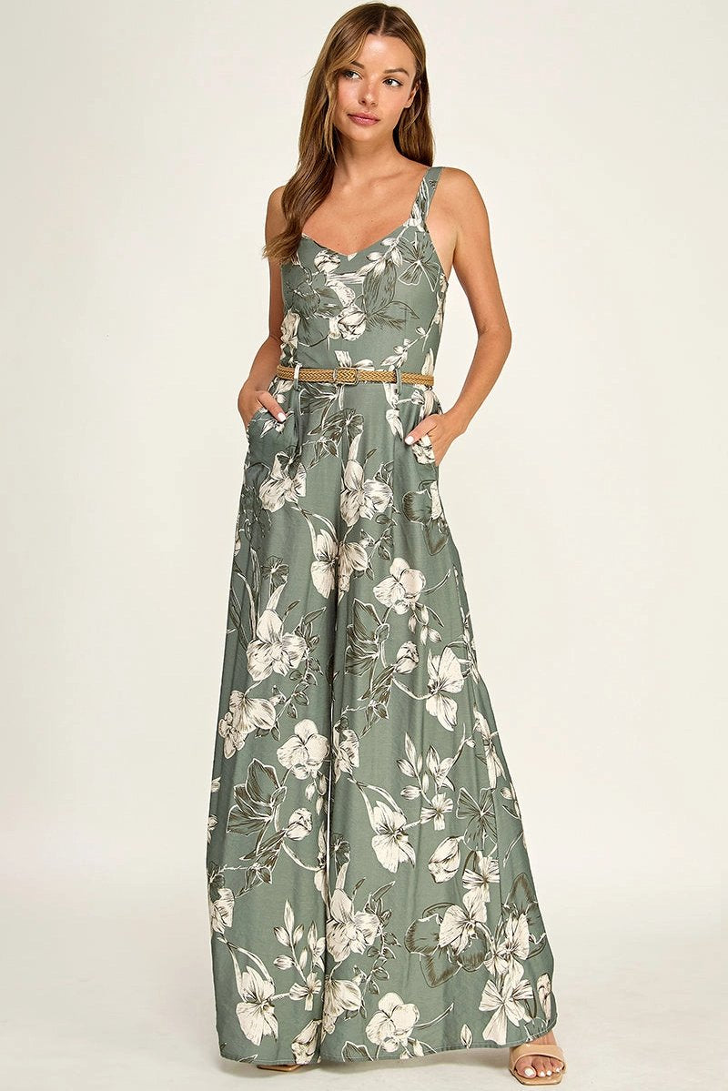 Floral Belted Jumpsuit