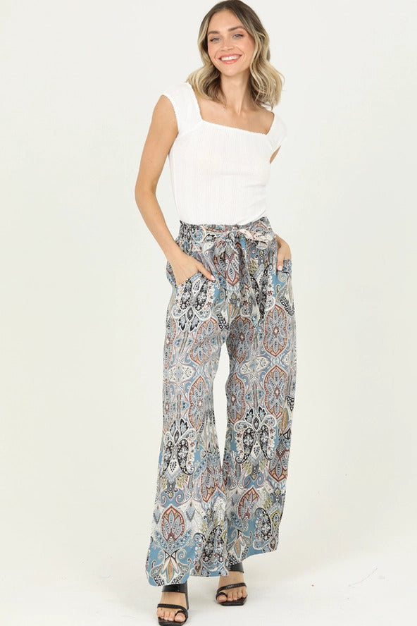 Paisley Tie Front Pants