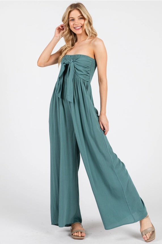 Smocked Tube Tie Jumpsuit