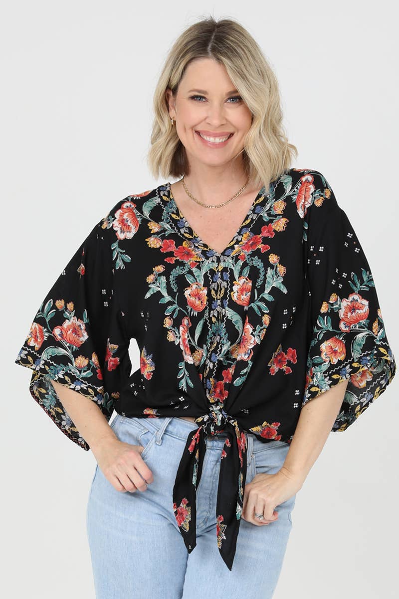 Floral Tie Hem Blouse