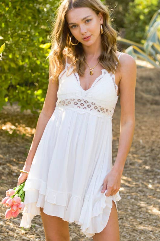 Crochet Lace Trim Sleeveless Bralette Mini Dress