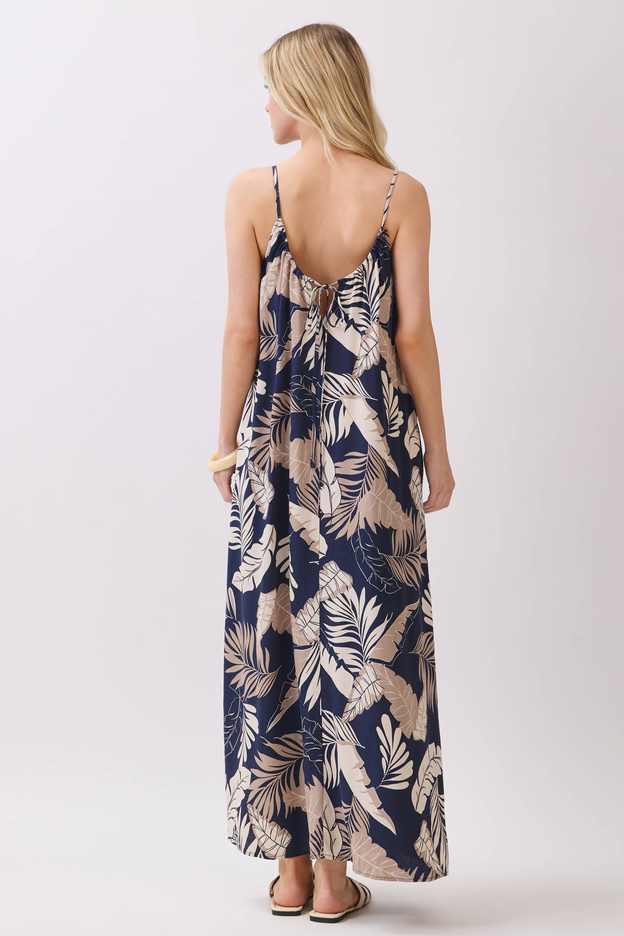 Tropical Adjustable Tie Back Maxi Dress