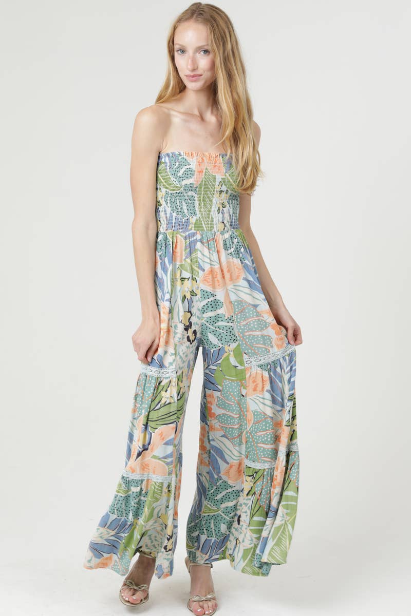 Strapless Lace Trim Jumpsuit