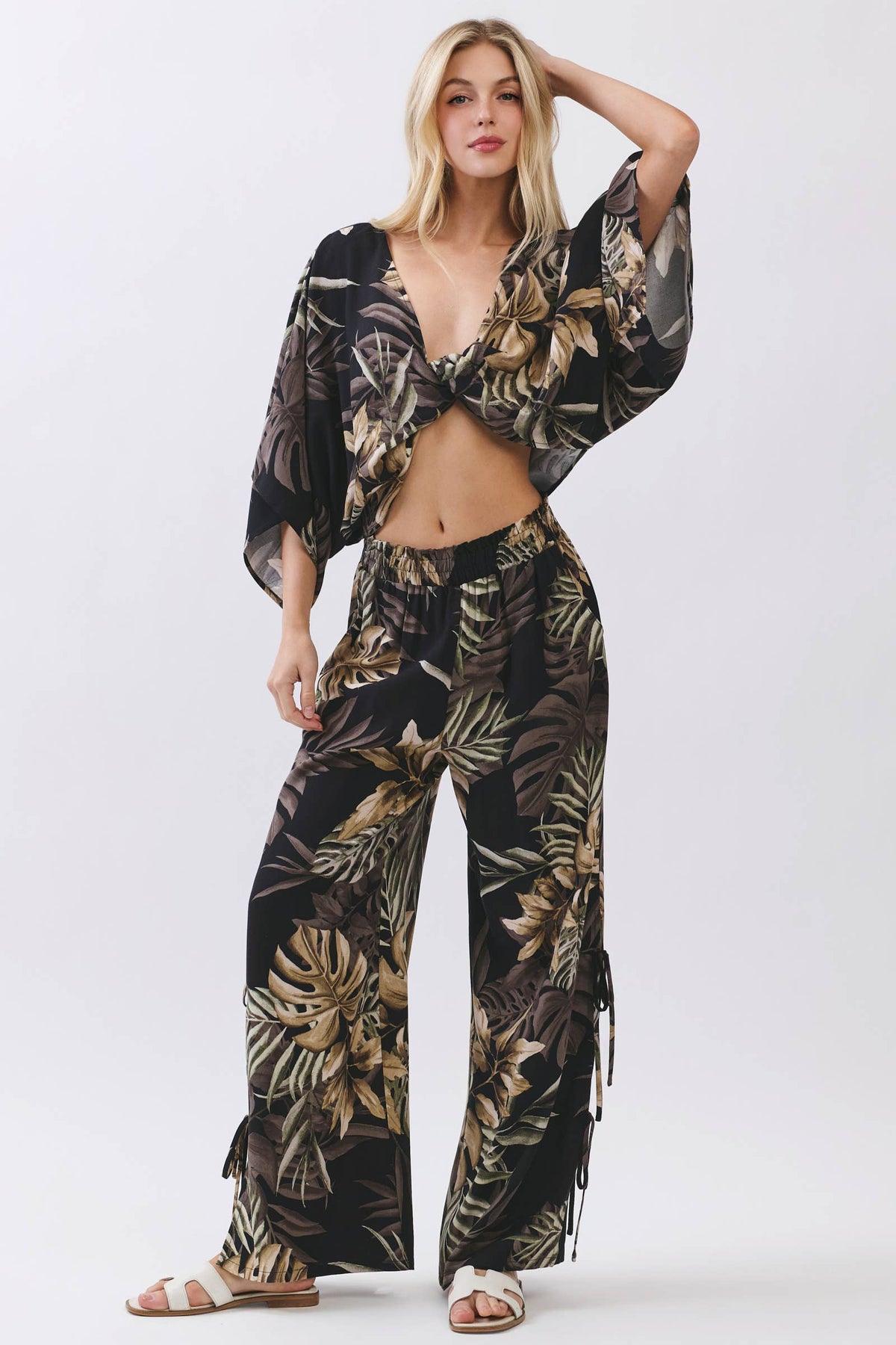 Monstera Split Tie Detail Pants