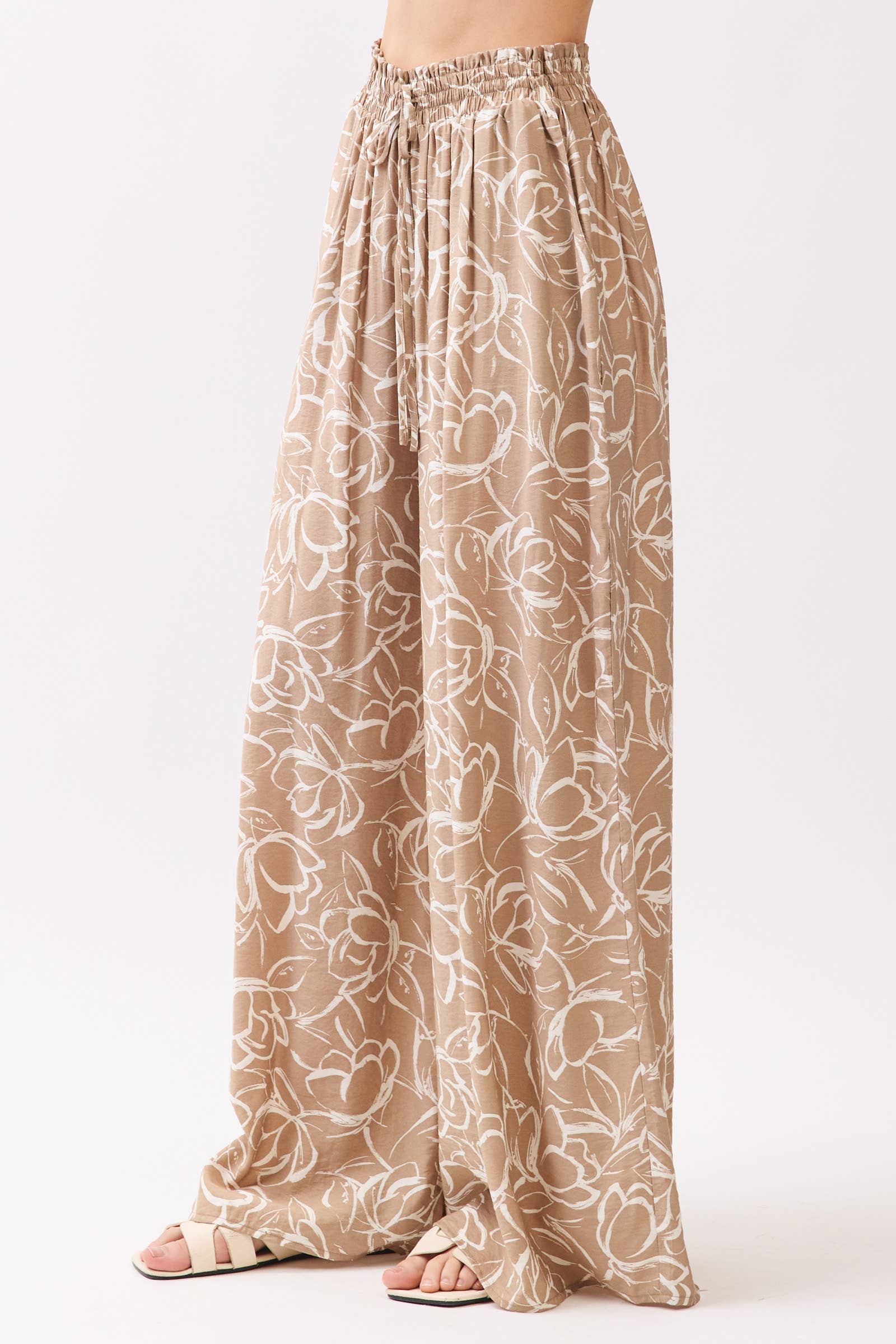 Waist Elastic Drawstring Wide Leg Pants