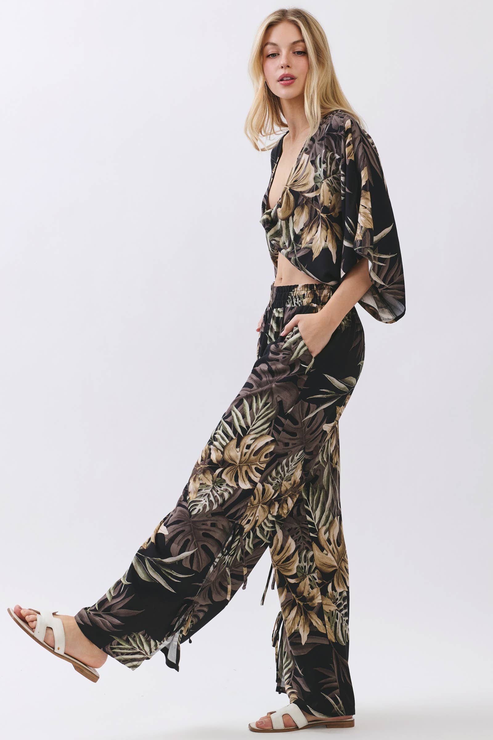 Monstera Split Tie Detail Pants