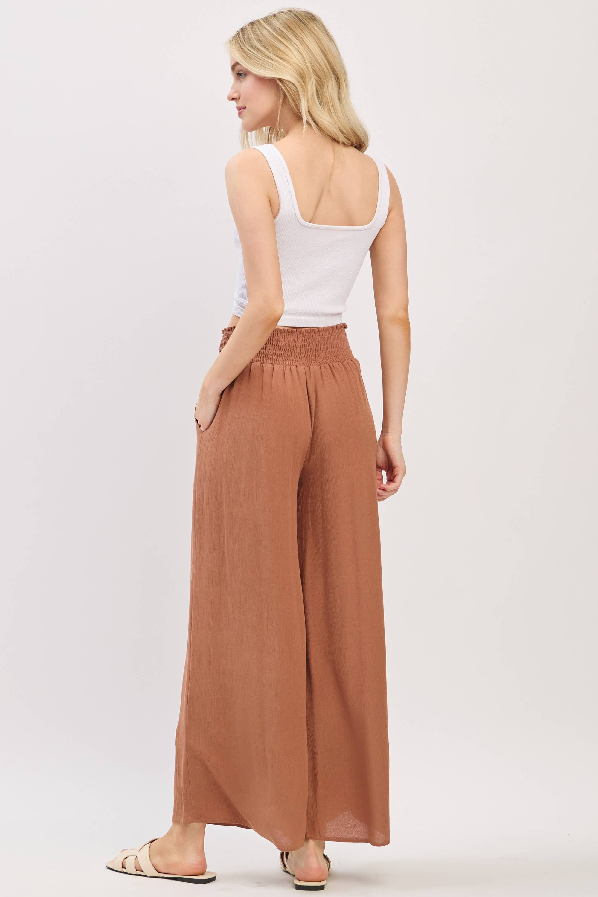 Waist Smocked Wide Leg Pants