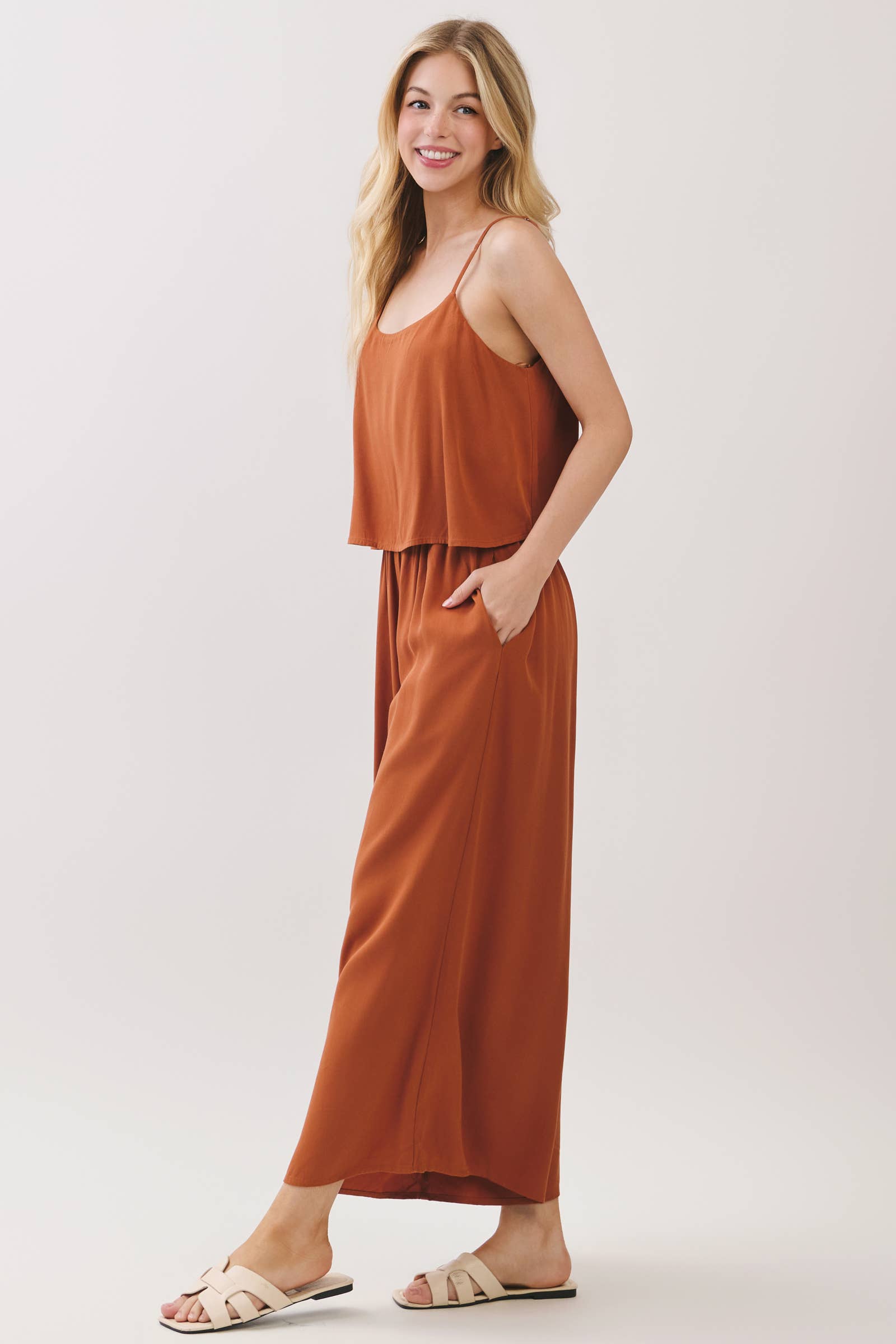 FLOWY CAMI TOP WIDE LEG JUMPSUIT