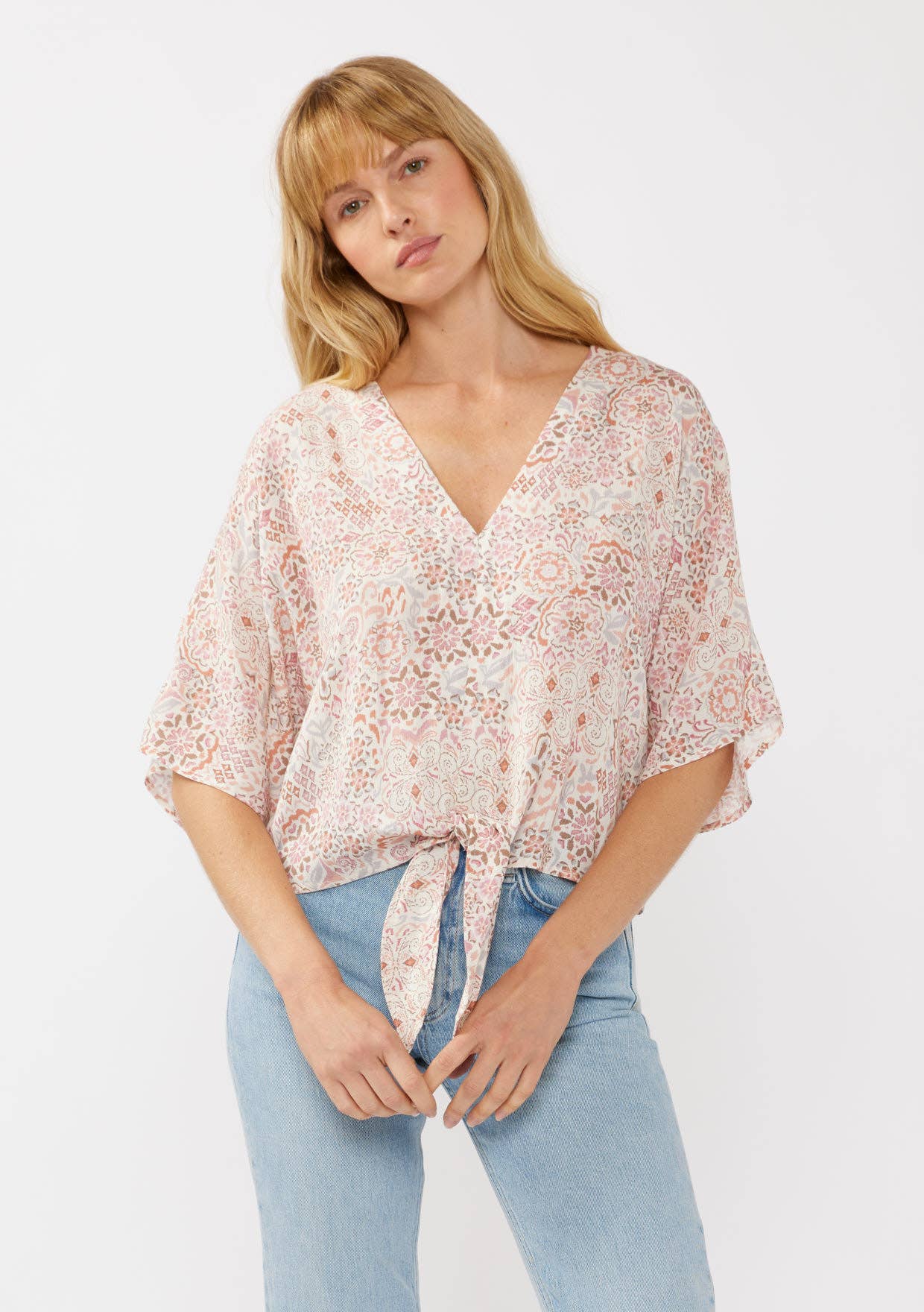 Short Sleeves Kimono Tie-Front Top