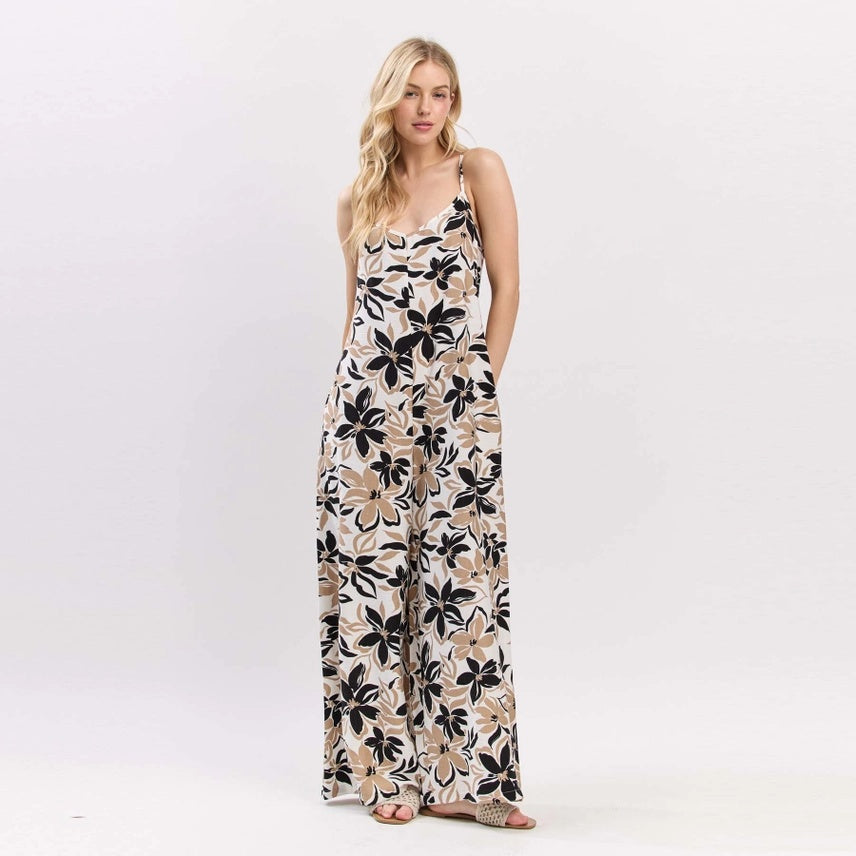 Flower Print Tie Back Jumpsuit