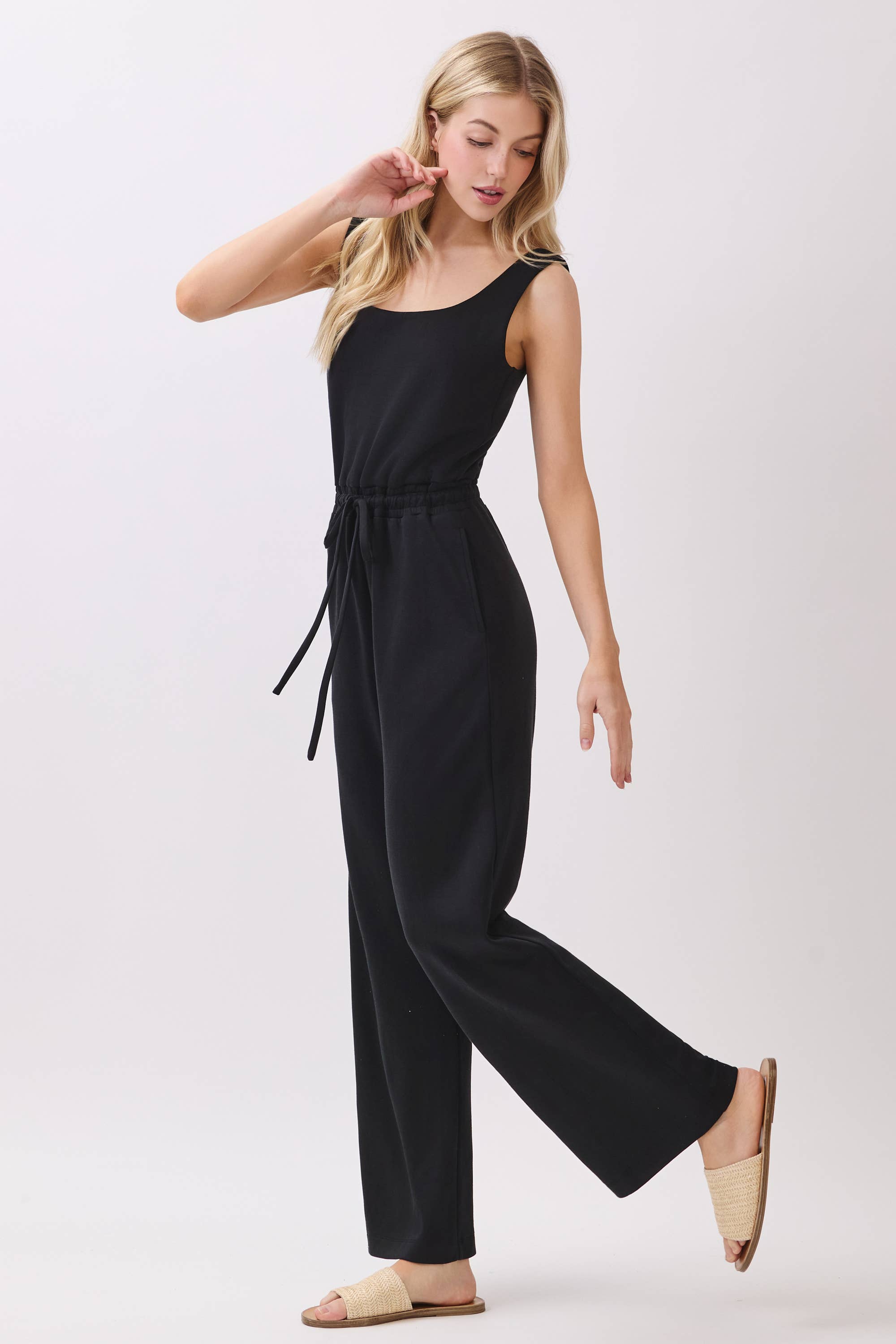 U Back Tie Waist Jumpsuit