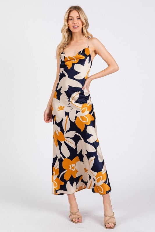 Cowl Neck Floral Maxi Dress
