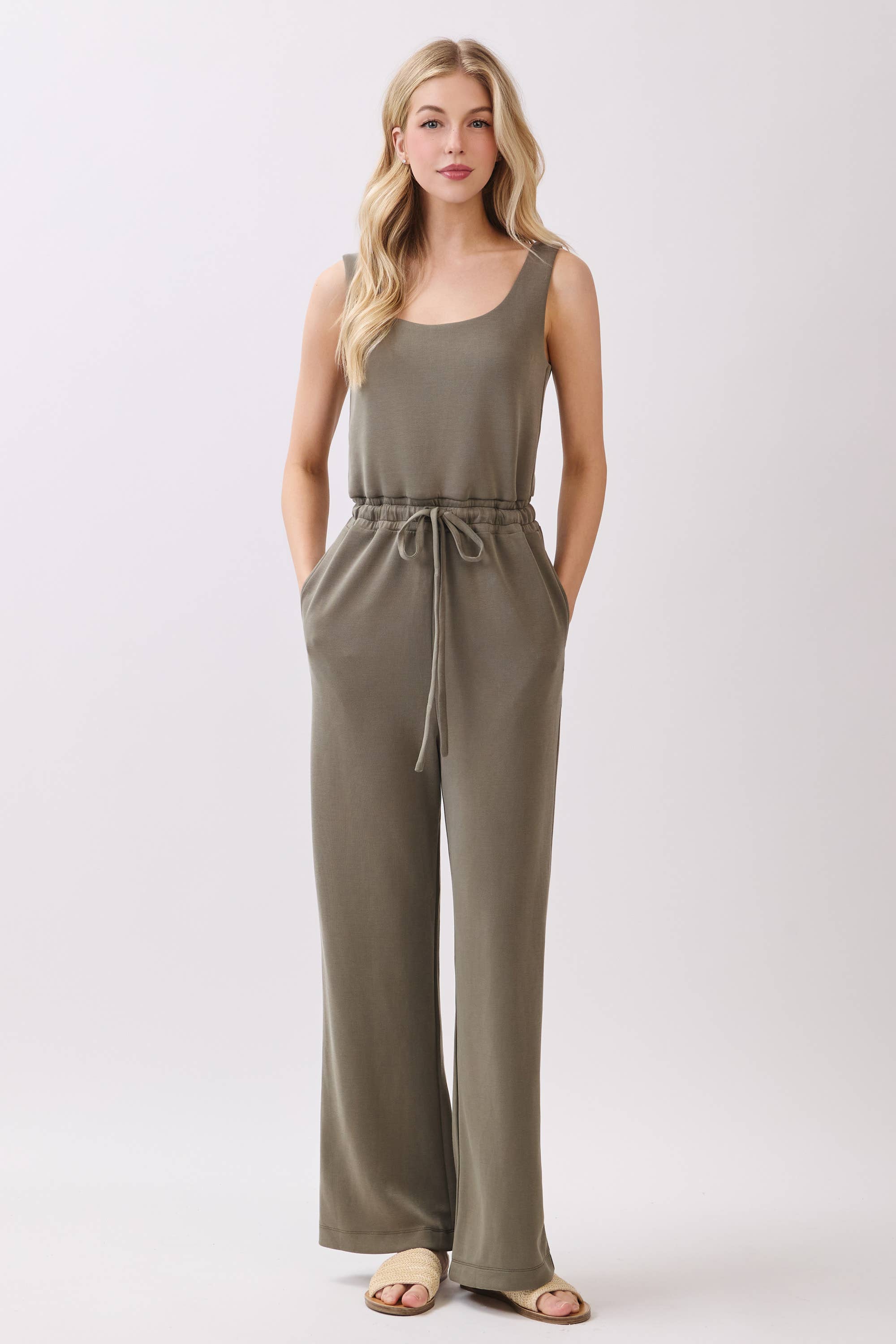 U Back Tie Waist Jumpsuit