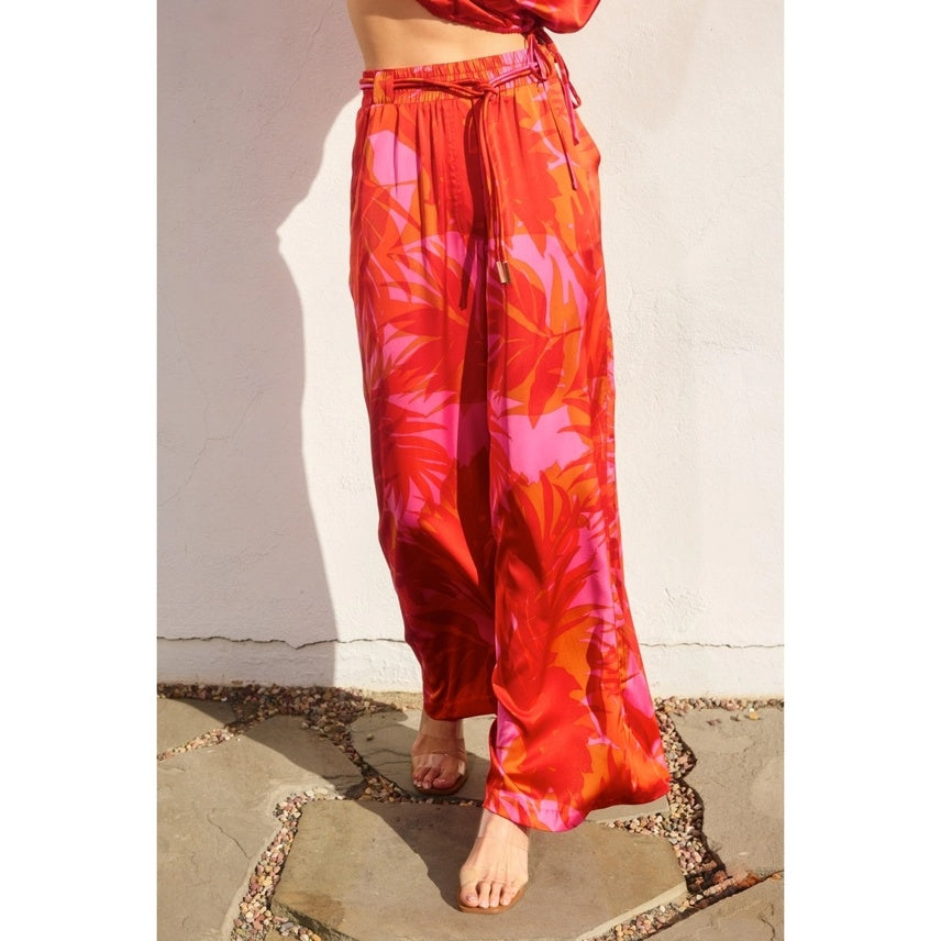 Scarlet Flame Tie Waist Pants