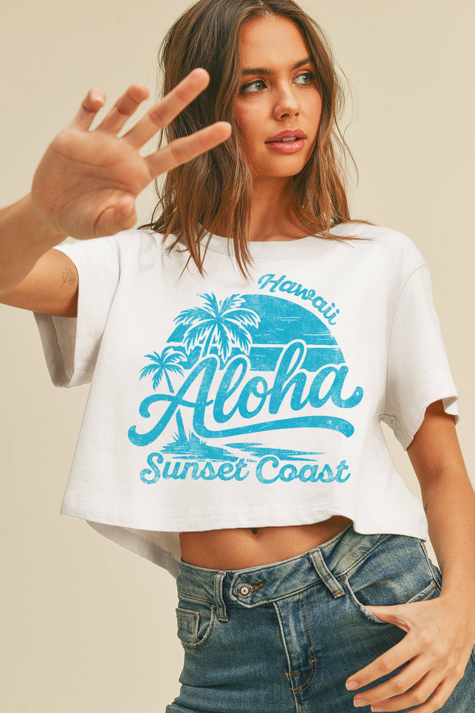 Aloha Sunset Coast Graphic Short Cropped T-Shirt