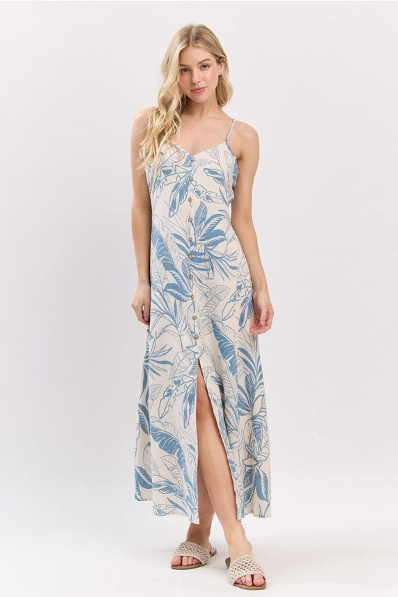 Leaf Print Button Midi Dres