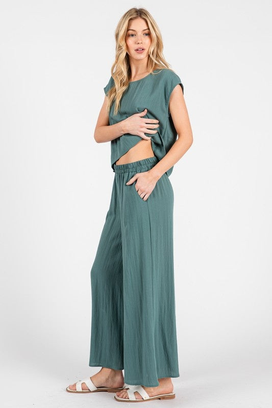 Crop Hem Wide Leg Pants