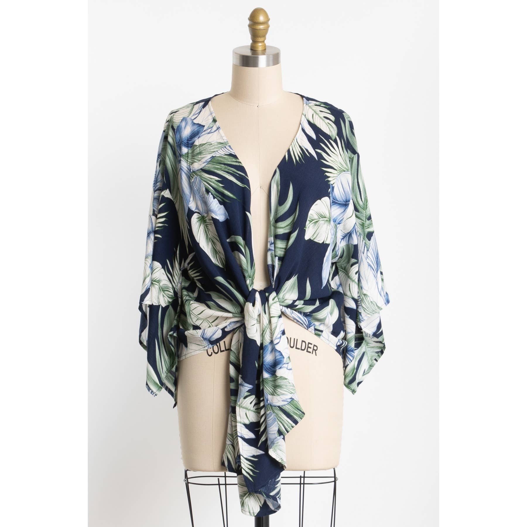 Tropical 3/4 Sleeve Tie Front Top
