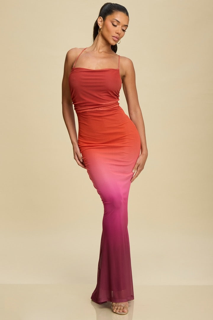 Ombre Mesh Lace Back Maxi