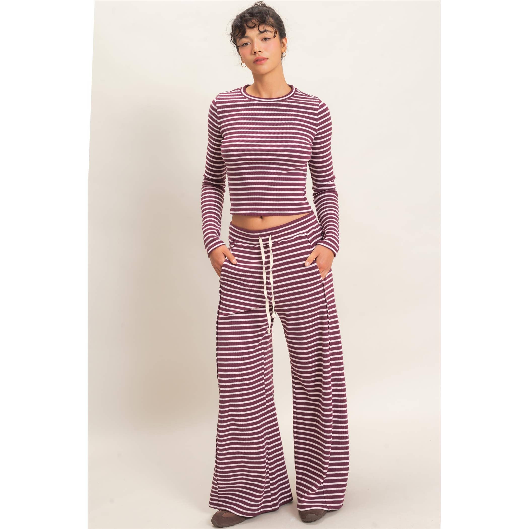 Striped Waffle Long Sleeve Top & Pants Set (sold separately)