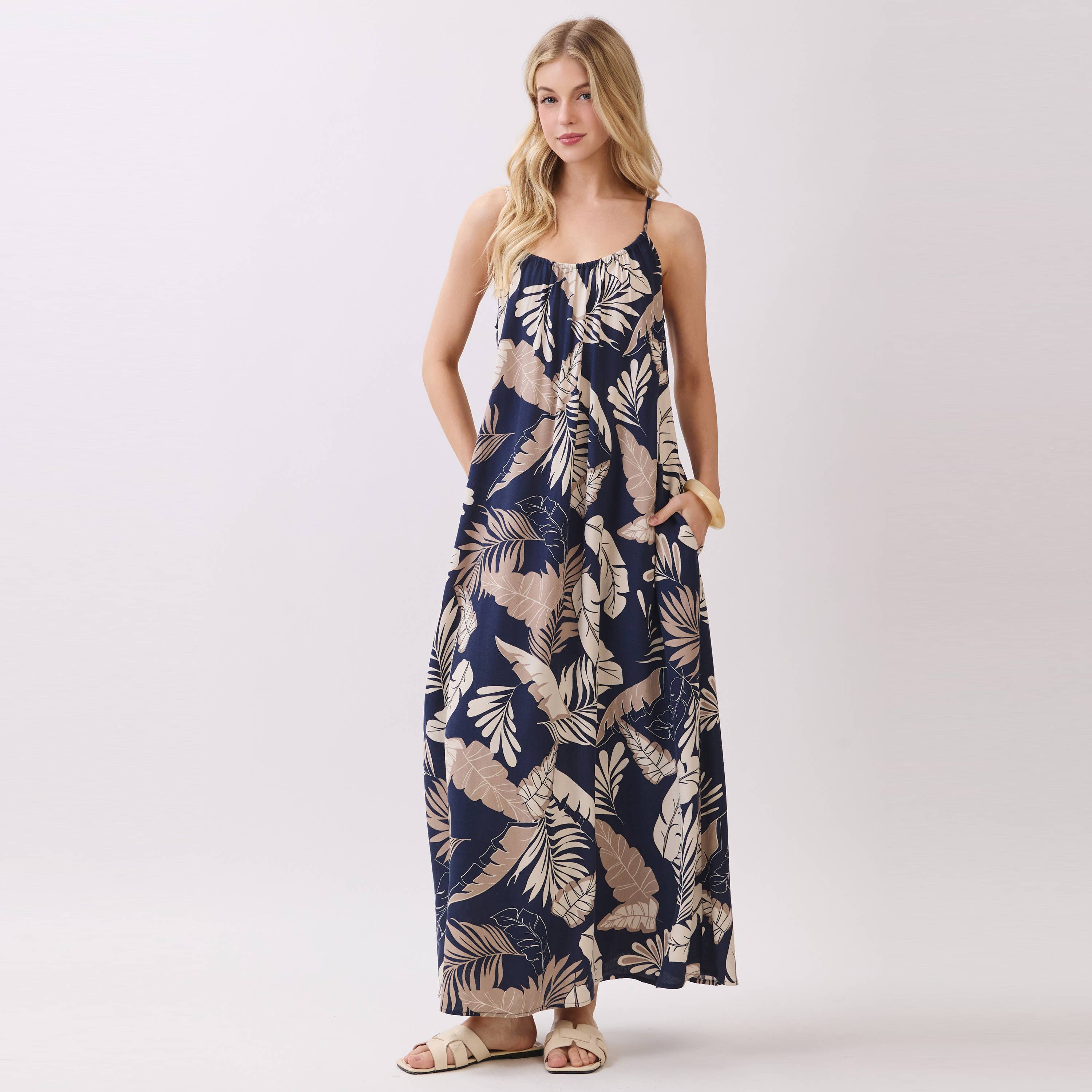 Tropical Adjustable Tie Back Maxi Dress