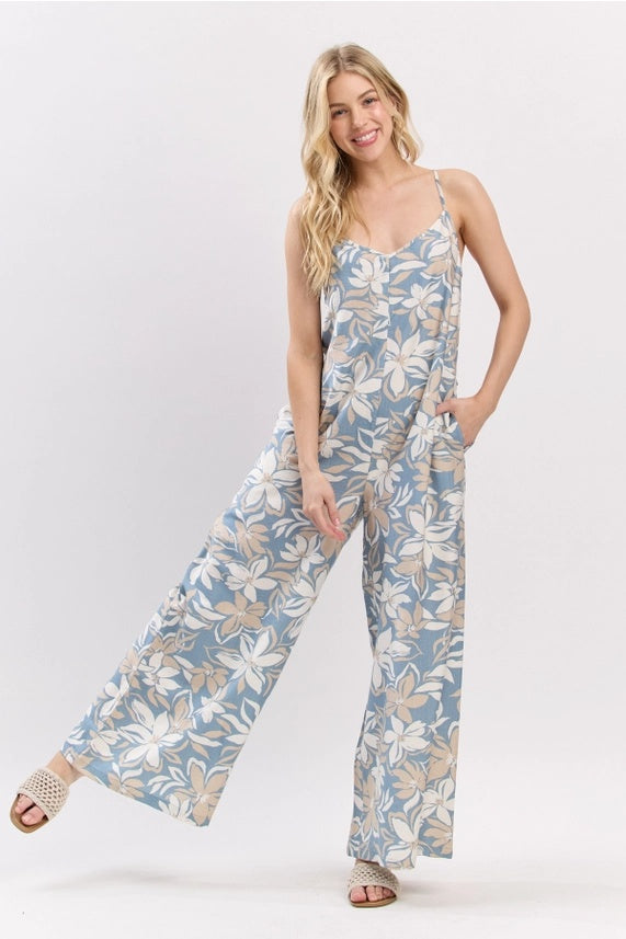 Flower Print Tie Back Jumpsuit