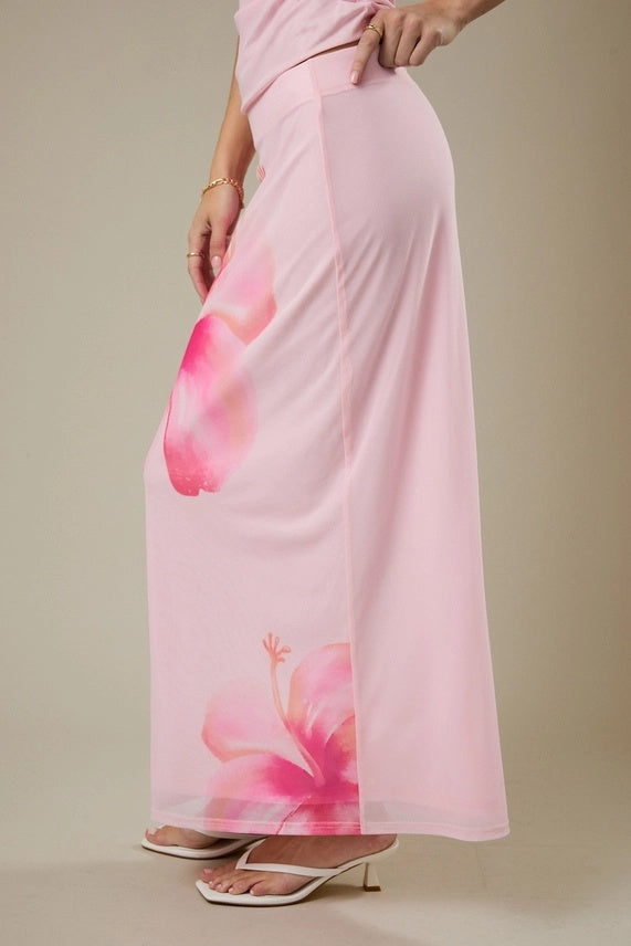 Flower Mesh Sleeveless Top and Skirt Set (sold separately)