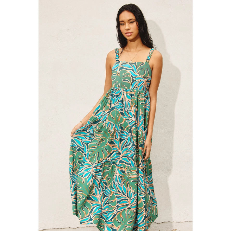 Monstera Baby Doll Maxi Dress