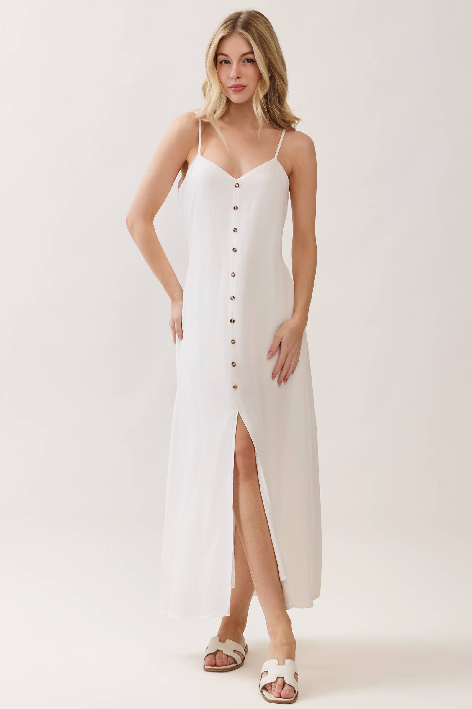 Flowy Button Front Midi Dress