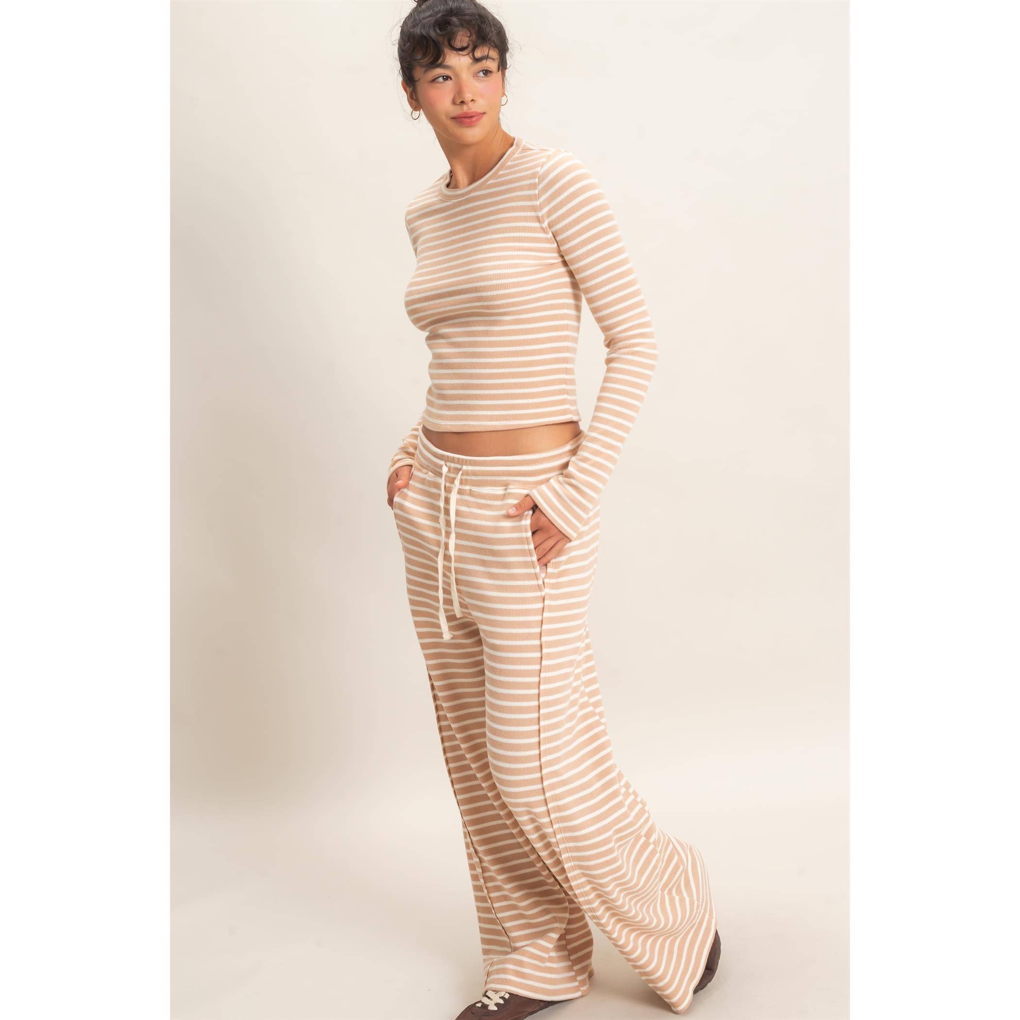 Striped Waffle Long Sleeve Top & Pants Set (sold separately)