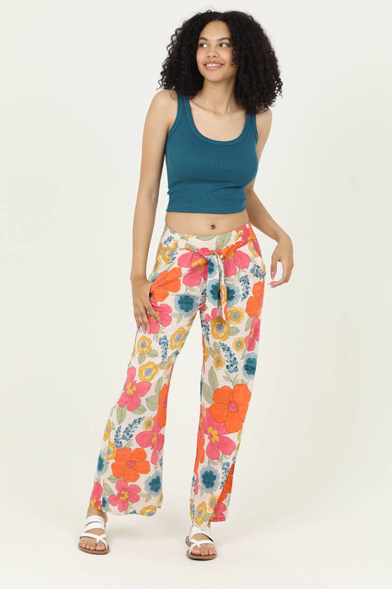 Groovy Floral Tie Waist Pants