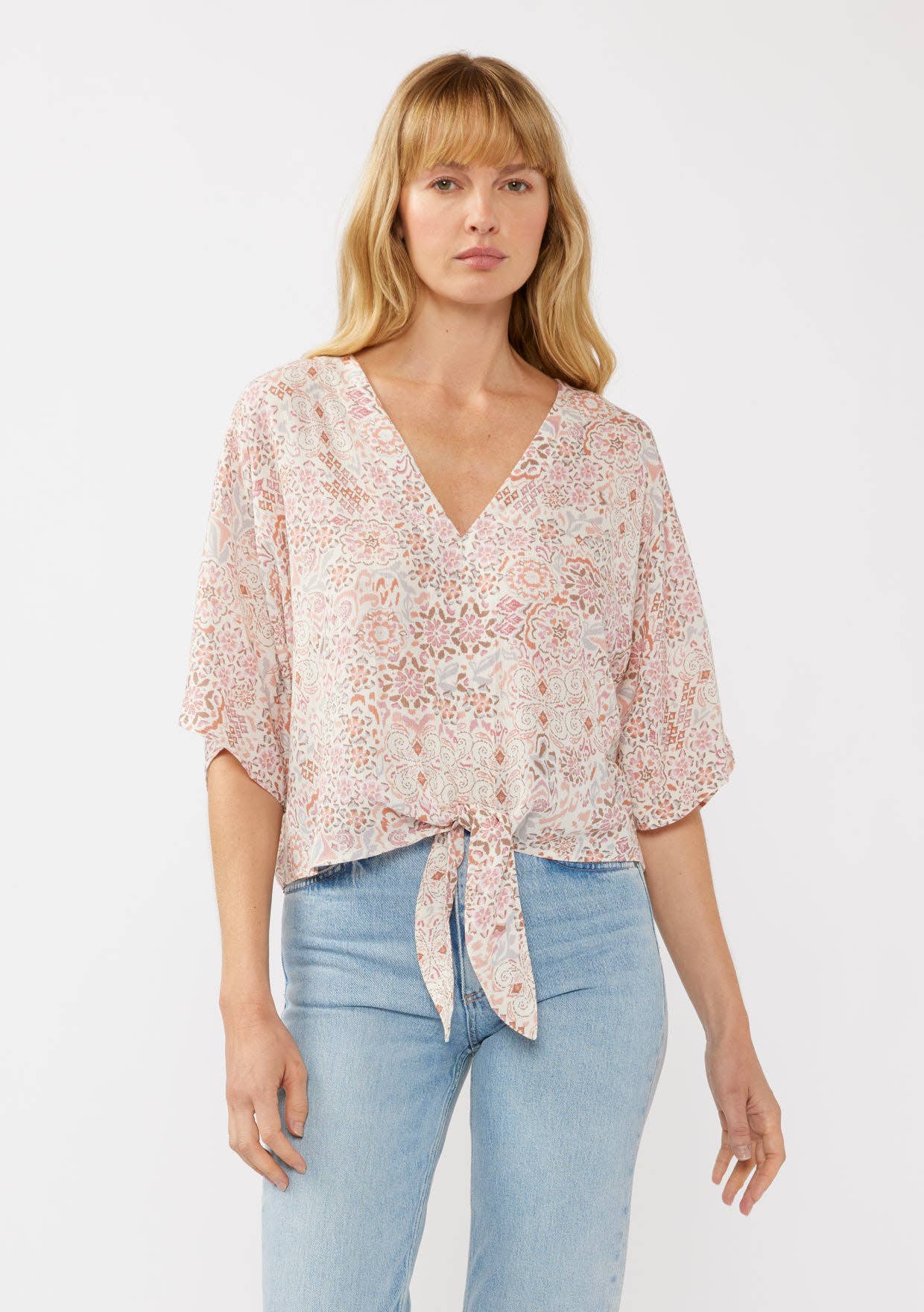 Short Sleeves Kimono Tie-Front Top