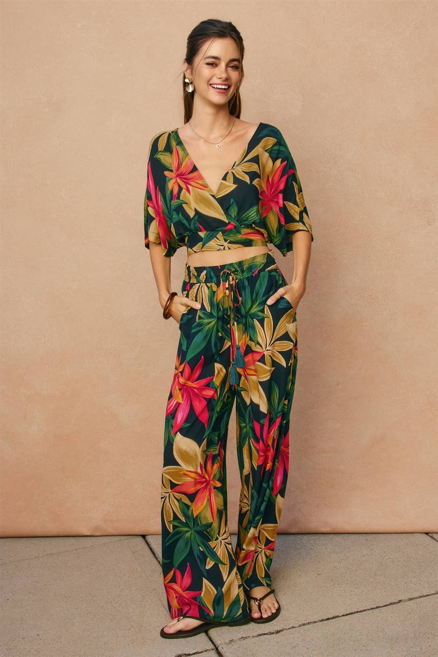 Tropical Surplice Dolam Sleeve Top