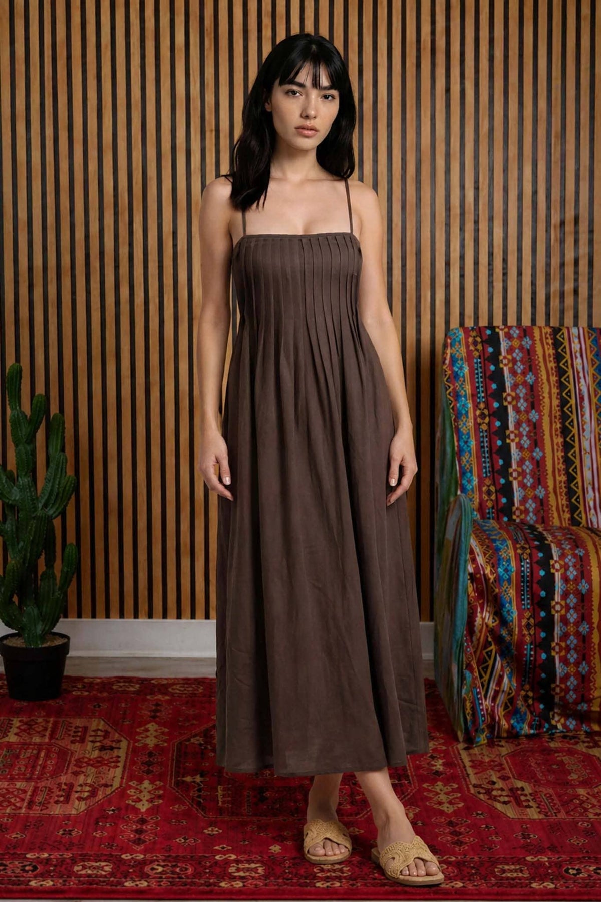 Pintuck Detail Midi Sundress