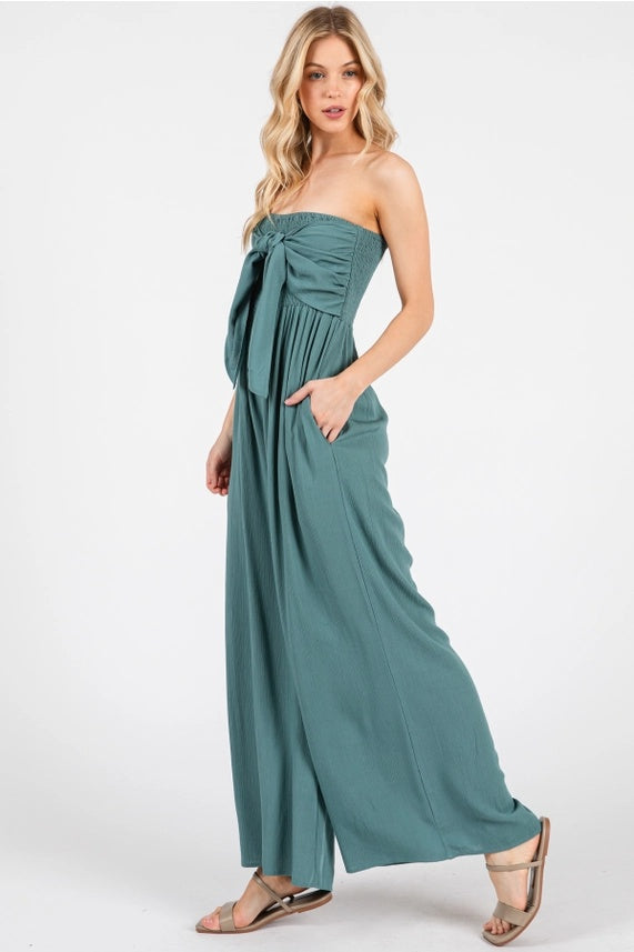 Smocked Tube Tie Jumpsuit