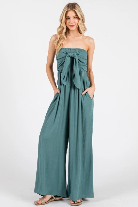 Smocked Tube Tie Jumpsuit